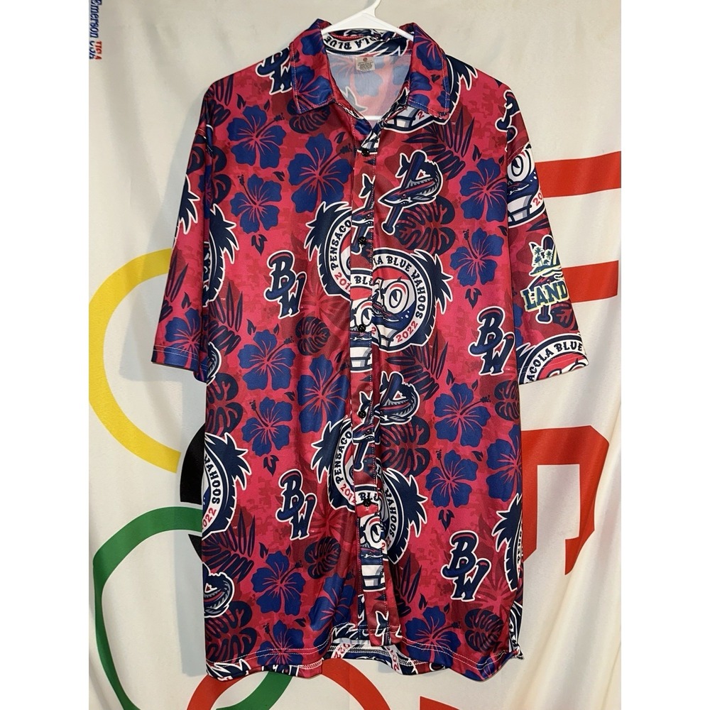 Pensacola Blue Wahoos Hawaiian Shirt XL SGA MiLB Baseball Destroyer Rocks